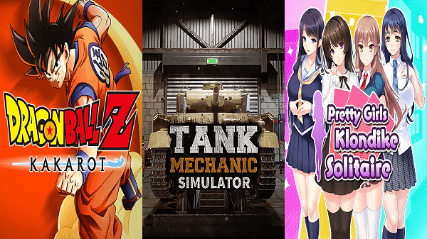 DBZ Kakarot, Tank Mechanic Simulator & Pretty Girls Klondike Solitaire PS4 PKGs.png