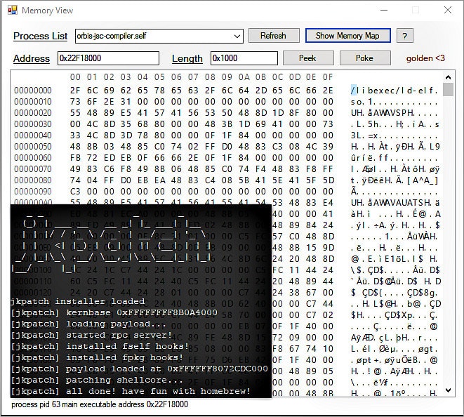 JKPatch PS4 4.05 Jailbreak Kernel Patches, Process Memory View Tool.jpg